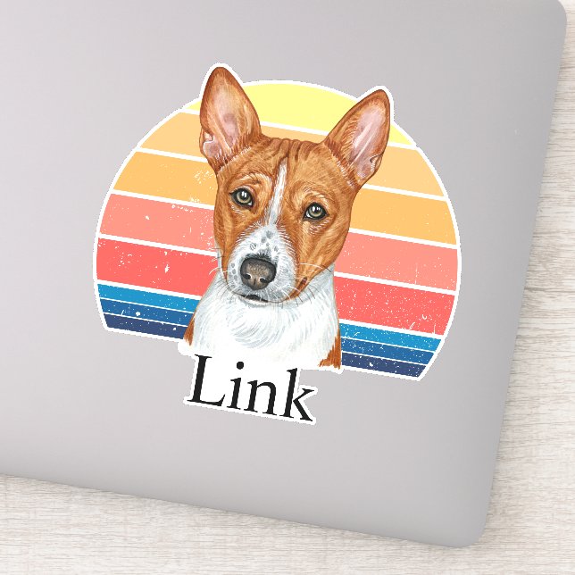 Basenji Retro Sunset Personlig namn Klistermärken (Detalj)