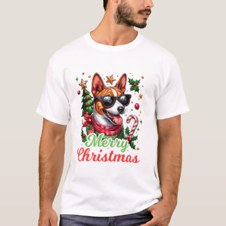 Basenji Santa Hat Cheerful T Shirt