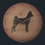 Basenji Silhouette Rustic Stor Klocka<br><div class="desc">Basenji Älskare Wall Clock. Trämateriet är tryckt,  inte riktigt trä.</div>