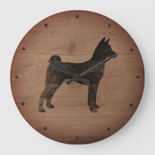 Basenji Silhouette Rustic Stor Klocka