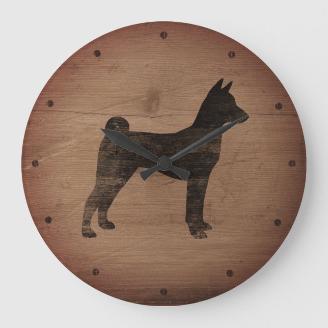 Basenji Silhouette Rustic Stor Klocka (Framsida)
