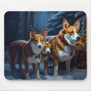 Basenji Snöig släde juldekoration Musmatta