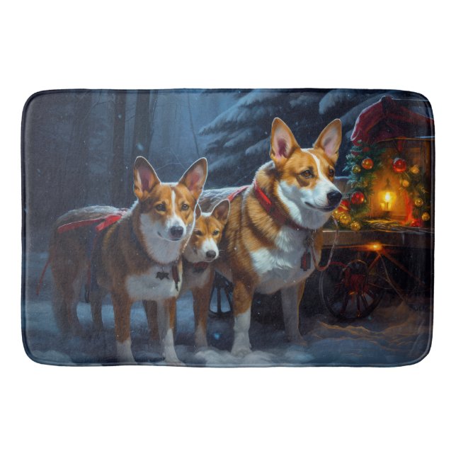 Basenji Snowy Sleigh-juldekretet Badrumsmatta (Framsidan)