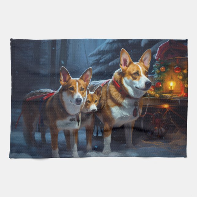 Basenji Snowy Sleigh-juldekretet Kökshandduk (Horisontell)