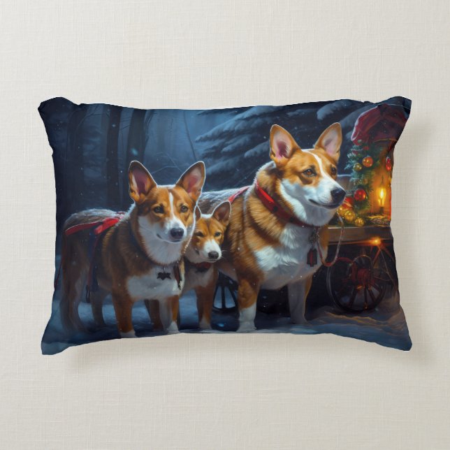 Basenji Snowy Sleigh-juldekretet Prydnadskudde (Framsidan)