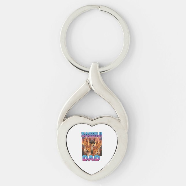 Basenji Twisted Heart Silverfärgad Nyckelring (Framsidan)