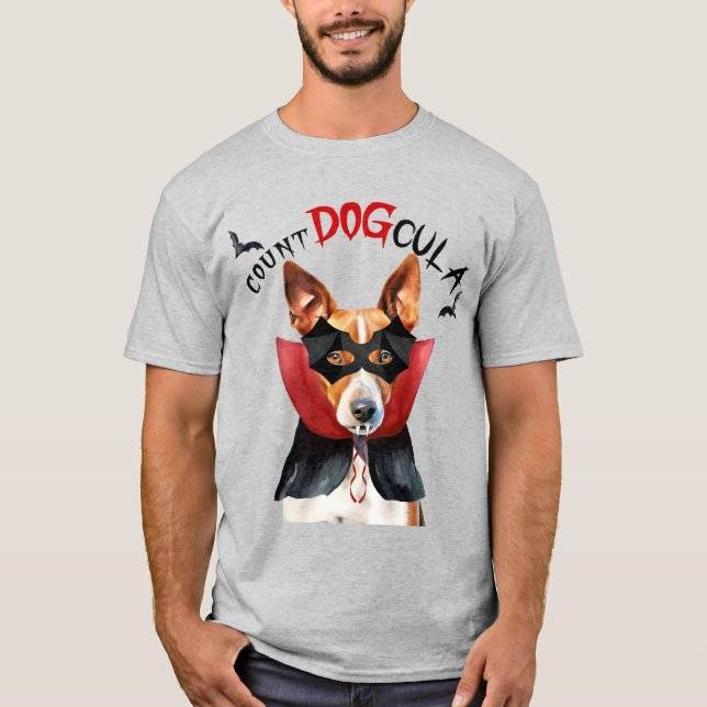 Basenji Vampire Hund Funny Halloween T Shirt (Framsida)