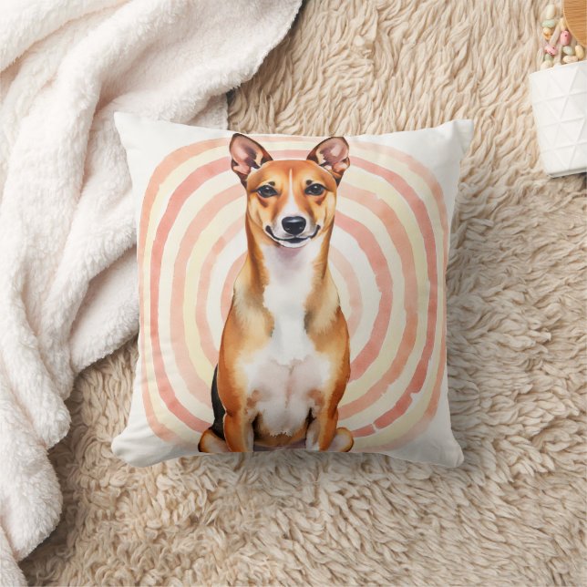 Basenji Vattenfärg Vågigt Mönster Konst Kudde (Filt)