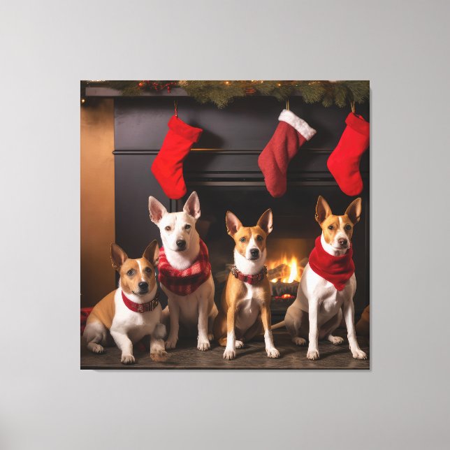 Basenji vid brasan jul canvastryck (Framsida)