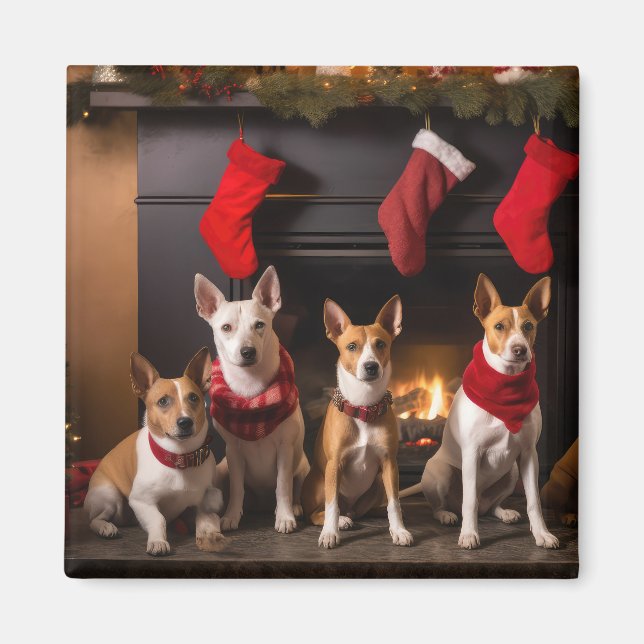 Basenji vid brasan jul magnet (Framsidan)