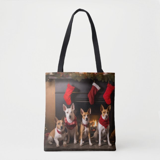 Basenji vid brasan jul tygkasse (Framsida)