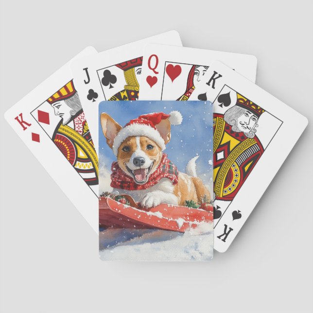 Basenjihund i släde Låt det snöa jul Casinokort (Baksidan)