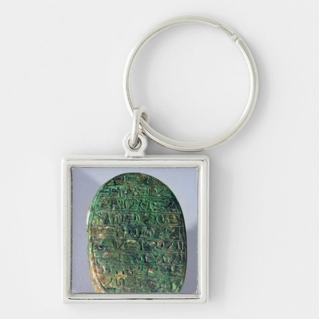 Basera av en giftermålscarab av Amenhotep III Fyrkantig Silverfärgad Nyckelring (Framsidan)