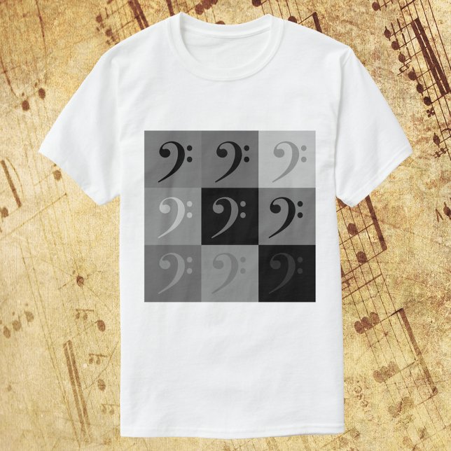 Basfästeklavmönster i svart och grått t shirt (A shirt with a black and gray pattern of bass clef)