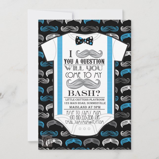 Bash Baby Shower-inbjudan till Little Man/Mustache Inbjudningar (Framsida)