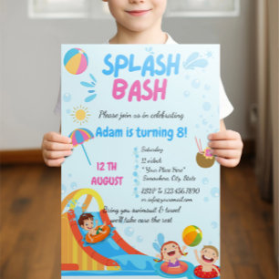Bash Bassäng Party födelsedag i stänk Inbjudningar
