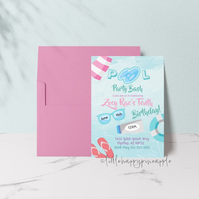 Bash Birthday-inbjudan till Cute Girls Bassäng Par Inbjudningar (Skapare uppladdad)