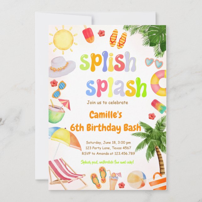 Bash Birthday på spanska Stänk Bassäng Inbjudningar (Framsida)