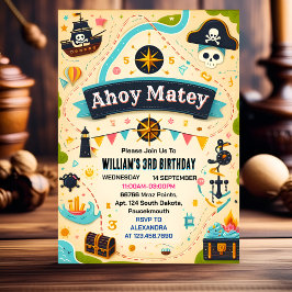 Bash Frakt Kids Coola Flagga Boat Pirat 4e födelse Inbjudningar