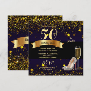 Bash Guld Stars Champagne-inbjudan på 50:e födelse Inbjudningar