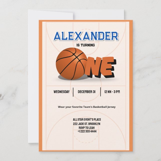 Bash-inbjudan för första födelsedag i slam dunk inbjudningar (Framsida)