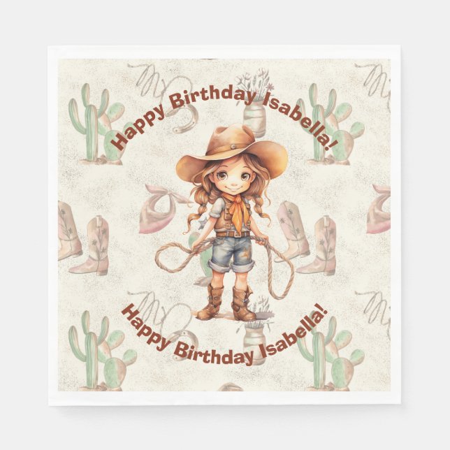 Bash-inbjudan till Cowgirl 5:e födelsedagsdagen Pappersservett (Framsidan)
