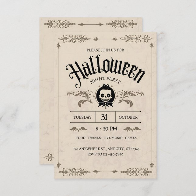 Bash: Vintage Halloween-spektakel Inbjudningar (Fram/baksida)
