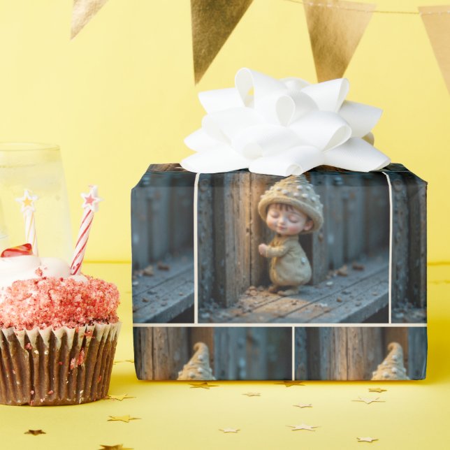 Bashful Munchkin Standing By a Door Presentpapper (Födelsedagsfest)