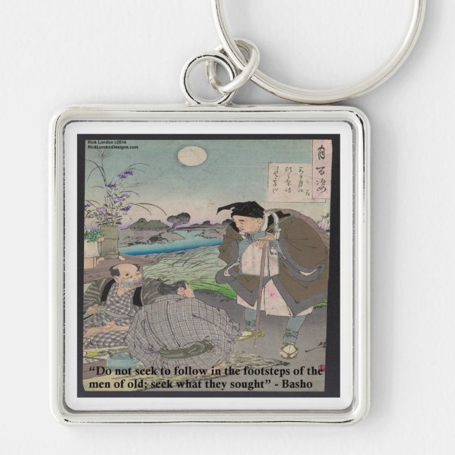 Basho & Berömd Citat Fyrkantig Silverfärgad Nyckelring (Framsidan)