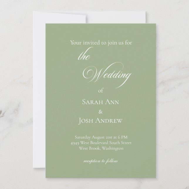 Basic and Elegant Wedding Sage Green Invitation Inbjudningar (Framsida)