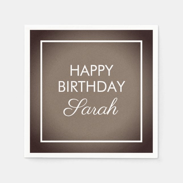 Basic Brown White Grattis på födelsedagen Pappersservett (Framsidan)