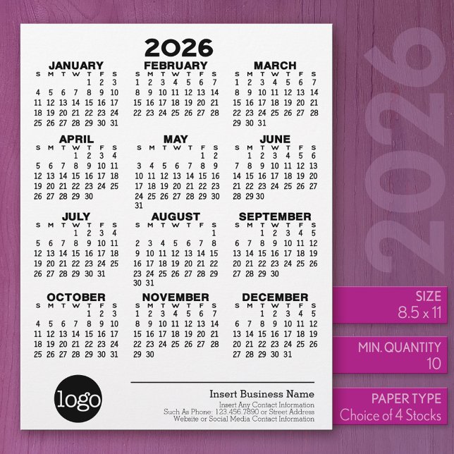 Basic Business Office-Logotyp med kalender Brevhuvud (2026 Calendar)