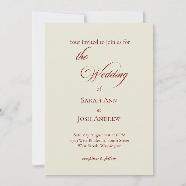 Basic & Elegant wedding Invitation beige Inbjudningar (Framsida)