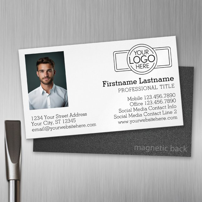 Basic Executive-design med Logotyp och foto Magnetiska Visitkort (Custom Business Card Magnet)