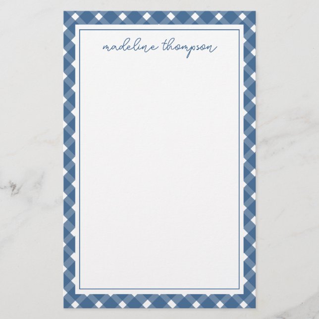 Basic Gingham Light Navy Blue Gräns Anteckningsblo Brevpapper (Framsida)