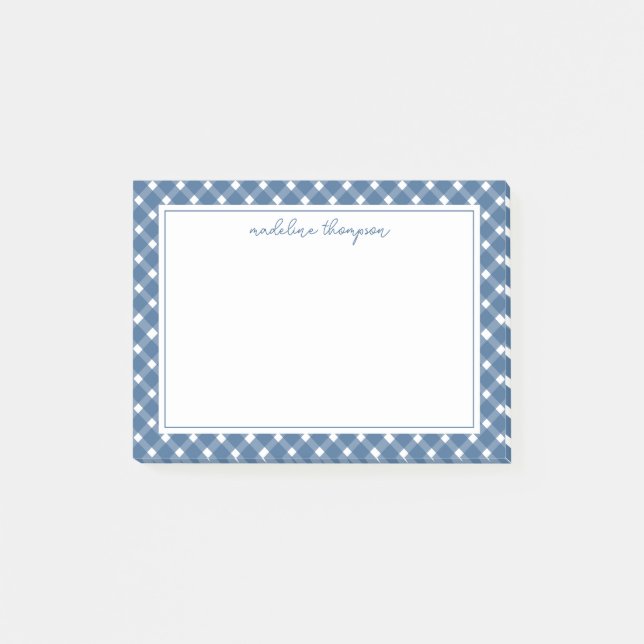Basic Gingham Light Navy Blue Gräns Post-it Block (Framsida)