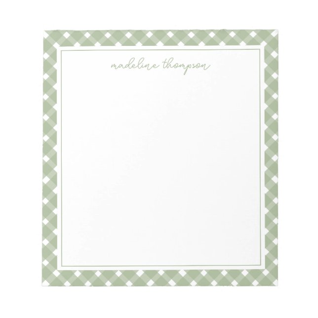 Basic Gingham Sage Green Border Notepad Anteckningsblock (Framsida)
