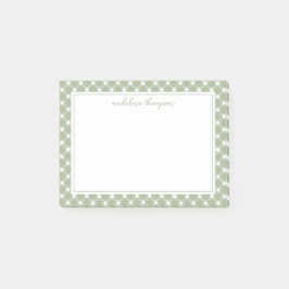 Basic Gingham Sage Green Border Post-it Block