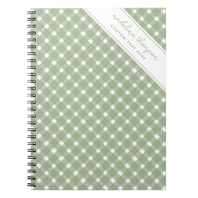Basic Gingham Sage Green Spiral Anteckningsbok (Framsidan)