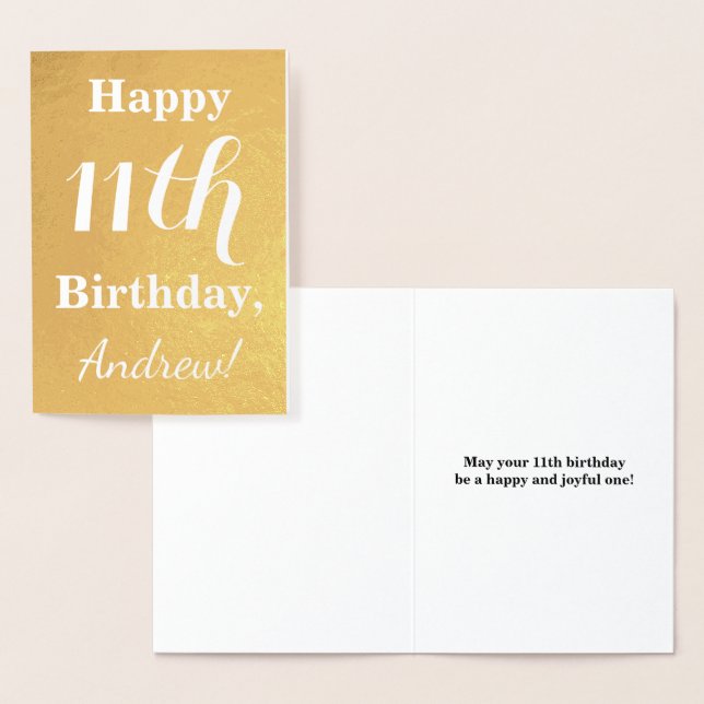 Basic Gold Foil 11th Birthday + Custom Name Folierat Kort (Display)