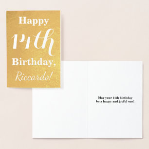 Basic Gold Foil 14th Birthday + Custom Name Folierat Kort