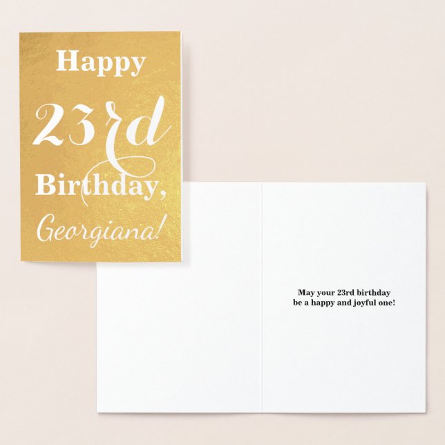 Basic Gold Foil "LYCKLIG 23rd BIRTHDAY"; anpassat  Folierat Kort (Display)