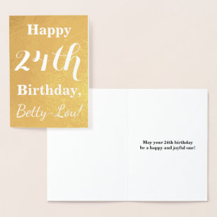 Basic Gold Foil "LYCKLIG 24:e BIRTHDAY"; anpassat  Folierat Kort