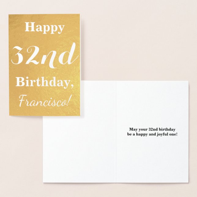 Basic Gold Foil "LYCKLIG 32nd BIRTHDAY"; anpassat  Folierat Kort (Display)