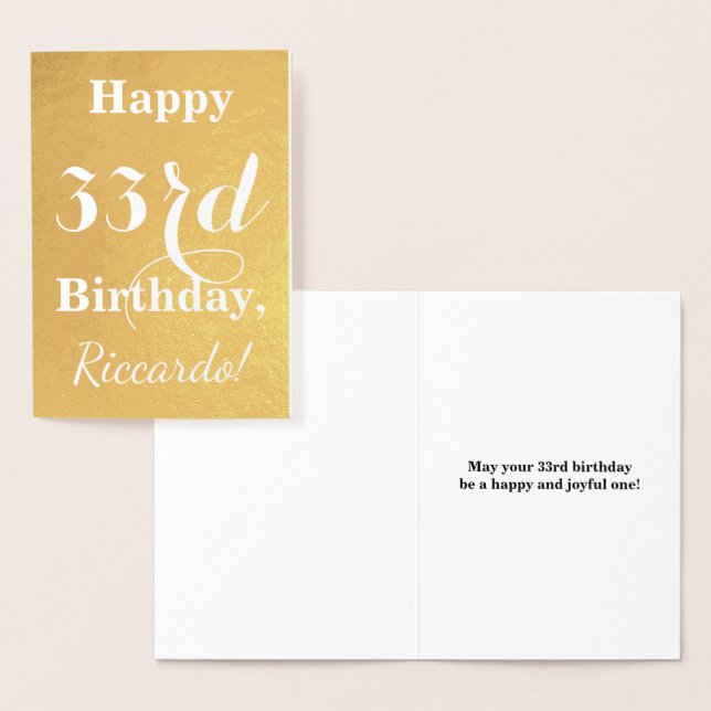 Basic Gold Foil "LYCKLIG 33rd BIRTHDAY"; anpassat  Folierat Kort (Display)