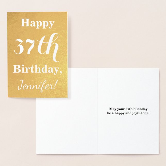 Basic Gold Foil "LYCKLIG 37:e BIRTHDAY"; anpassat  Folierat Kort (Display)