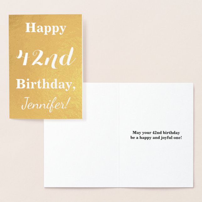 Basic Gold Foil "LYCKLIG 42nd BIRTHDAY"; anpassat  Folierat Kort (Display)