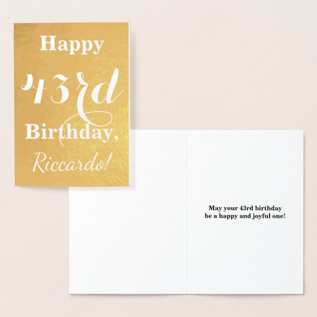 Basic Gold Foil "LYCKLIG 43rd BIRTHDAY"; anpassat  Folierat Kort (Display)