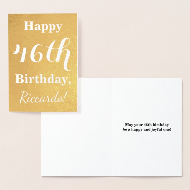 Basic Gold Foil"LYCKLIG 46th BIRTHDAY". Anpassat n Folierat Kort (Display)