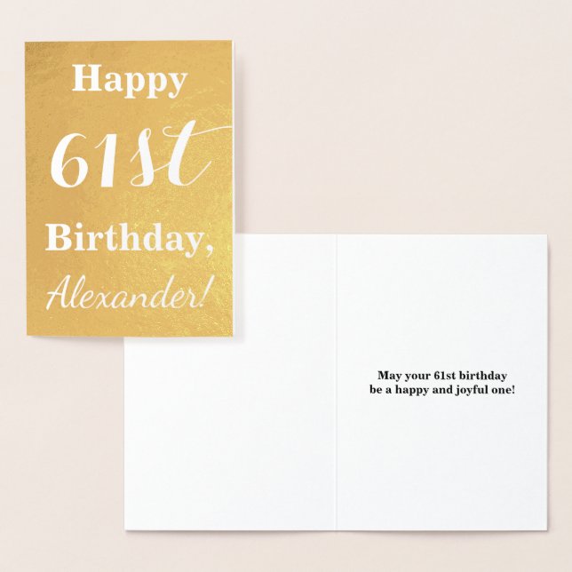 Basic Gold Foil "LYCKLIG 61:a BIRTHDAY"; anpassat  Folierat Kort (Display)